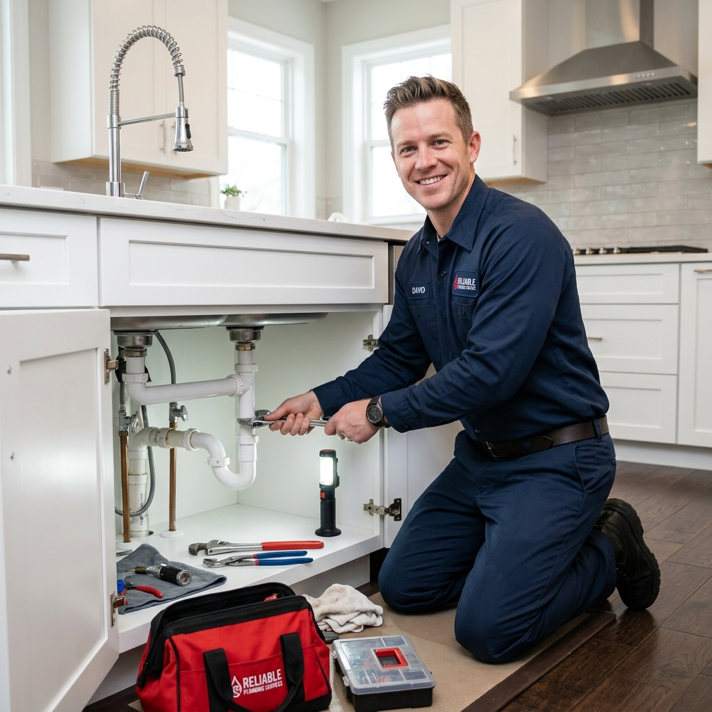 Licensed plumber from El Cajon Plumber repairing kitchen plumbing in an El Cajon CA home