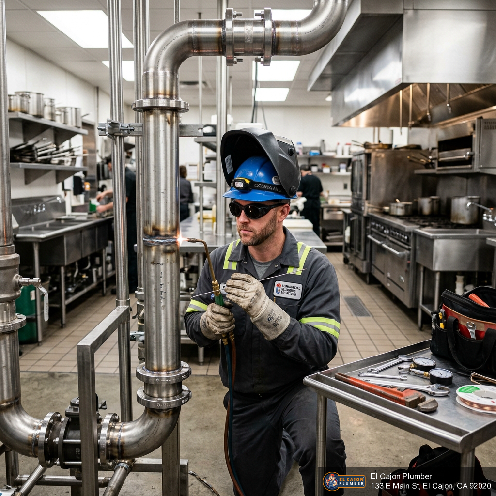 Commercial plumber servicing industrial pipes in El Cajon business Commercial plumber servicing industrial pipes in El Cajon business