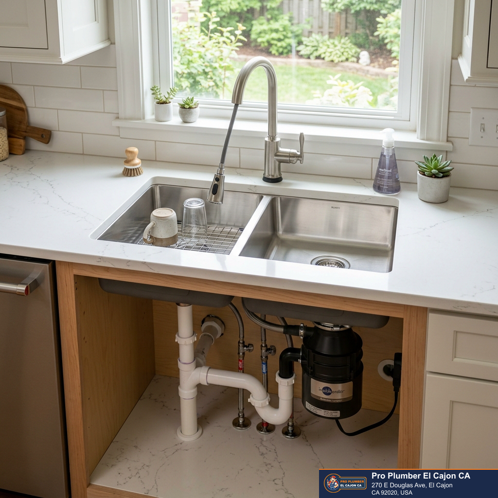 Kitchen sink drain pipes and garbage disposal connections for El Cajon plumbing service