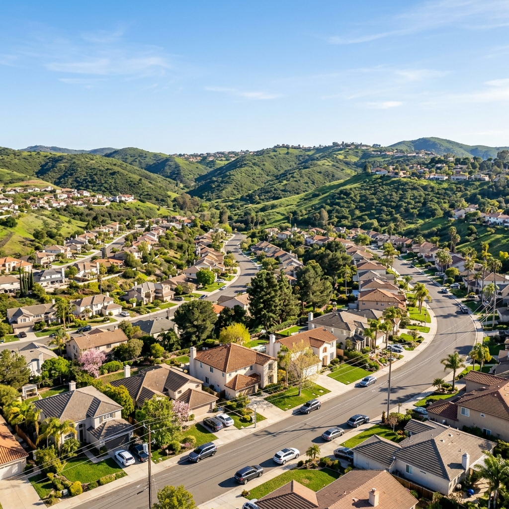 Spring Valley California residential community with suburban homes and green hillsides in East County San Diego